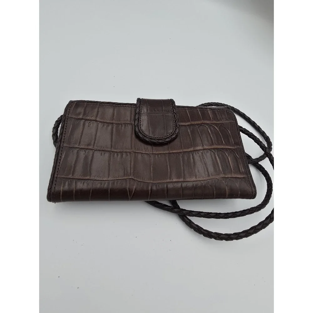 Brighton‎ Brown Crocodile Leather Crossbody Wallet